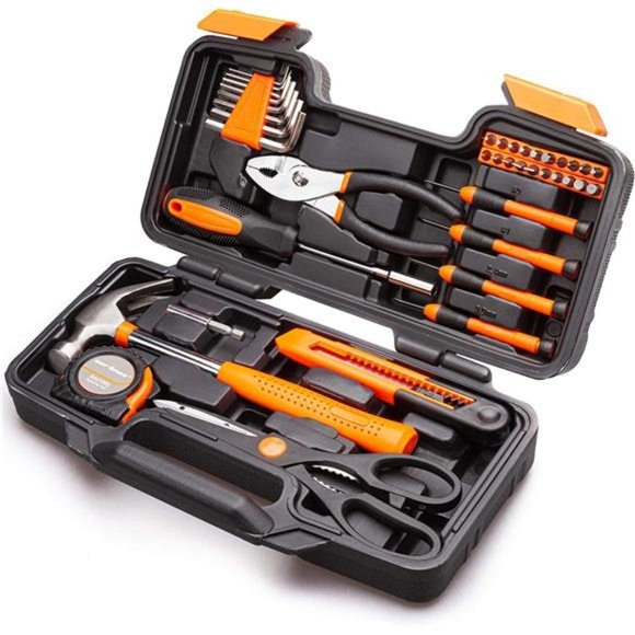 39 Piece Tool Set General Household Hand Kit Plastic Toolbox Storage Case Orange - Picture 5 of 5